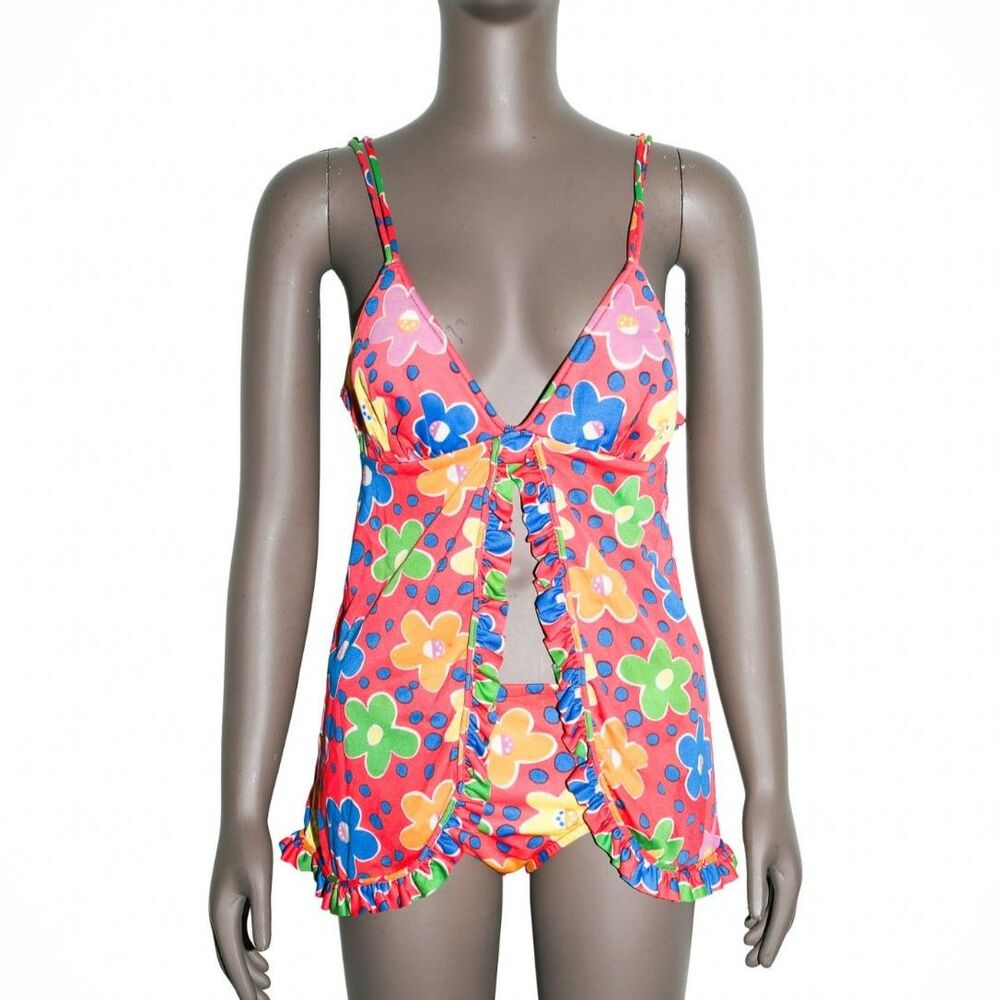 Vintage 70s Floral Bikini Two Piece Matching Set Swimsuit Hippie‎ Boho